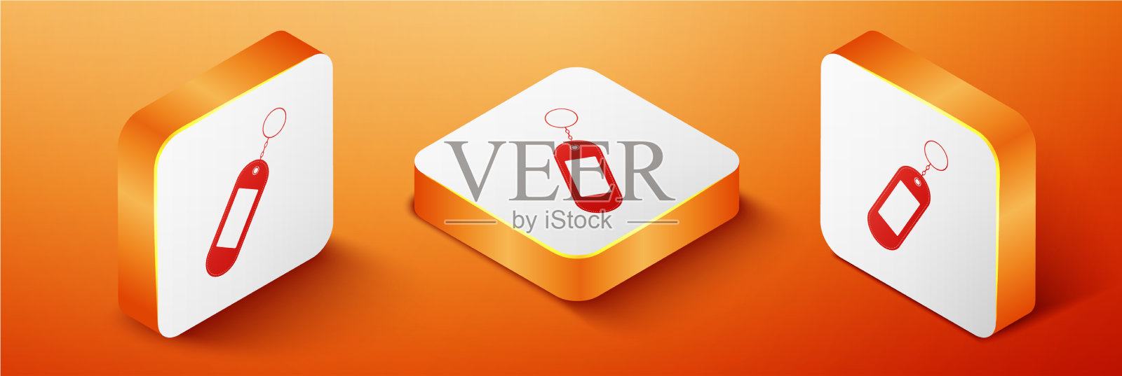 等距键链图标隔离在橙色上插画图片素材