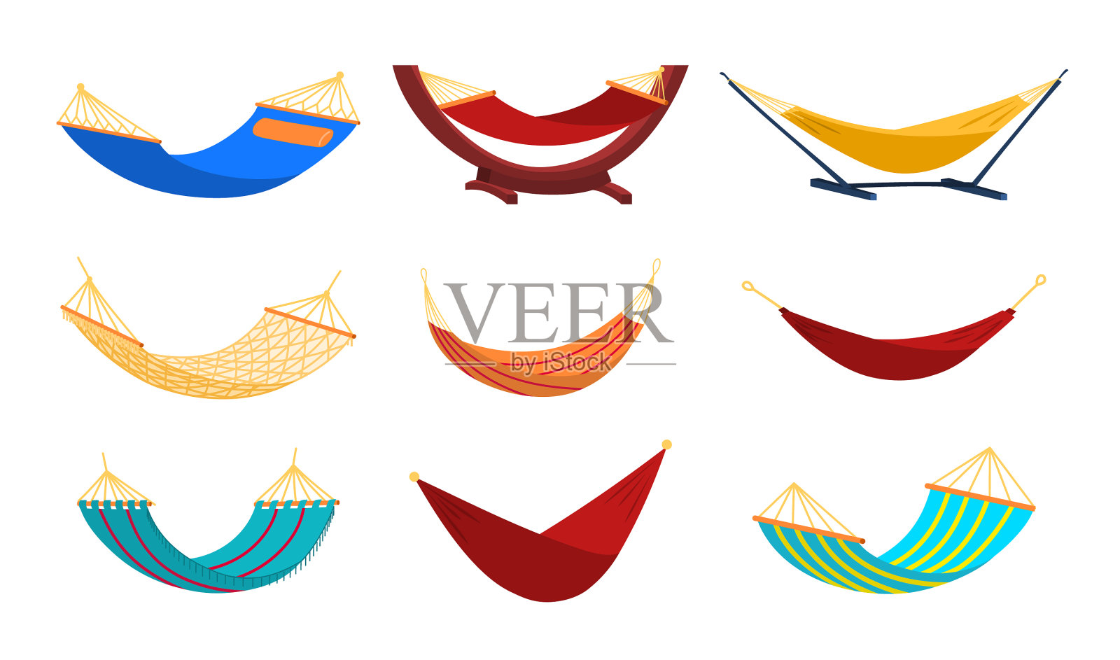 卡通彩色吊床图标集图标素材