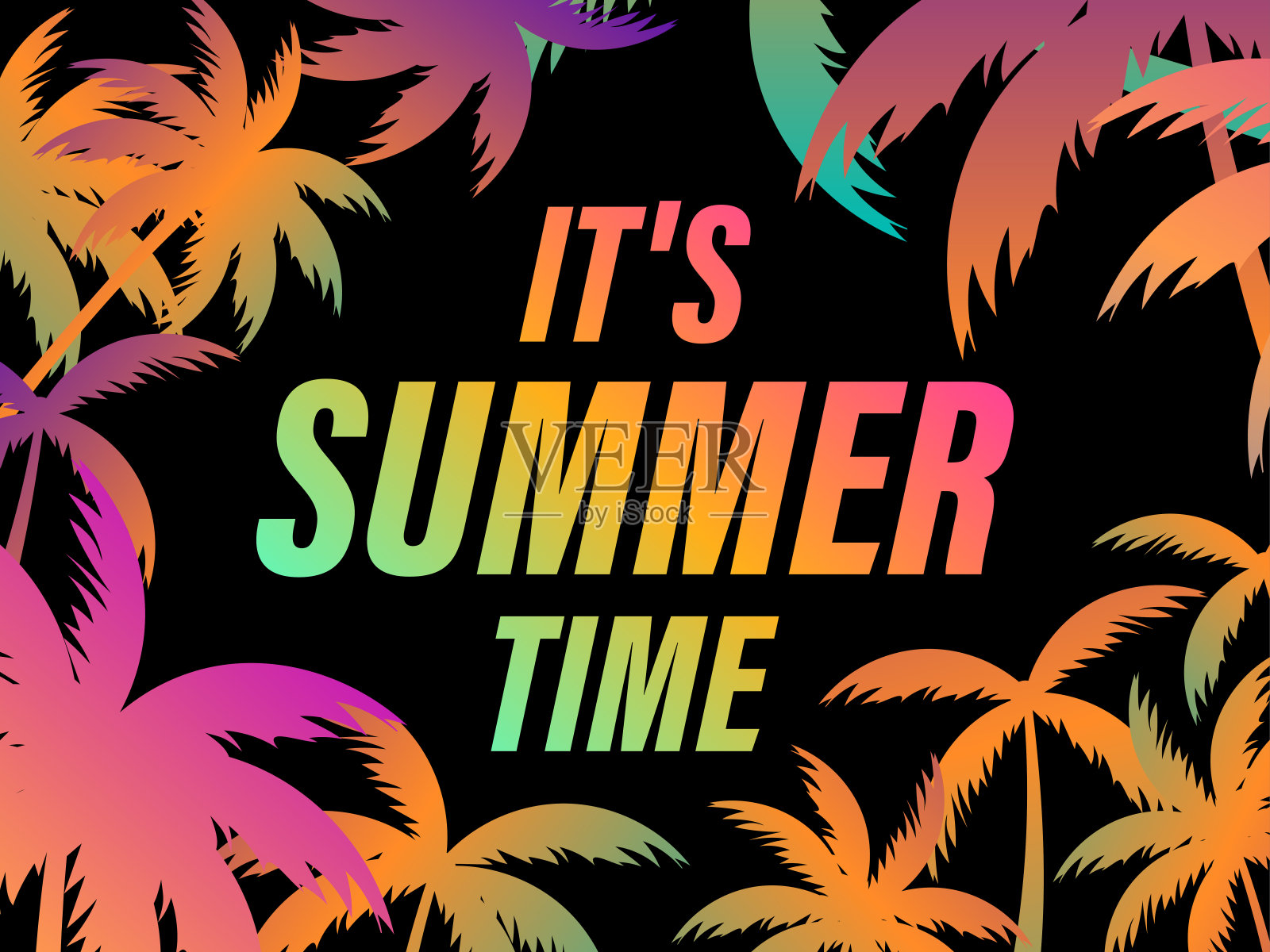 夏天的时候,棕榈树的叶子设计横幅。文字背景上的棕榈叶横幅,海报和派对邀请。矢量图插画图片素材