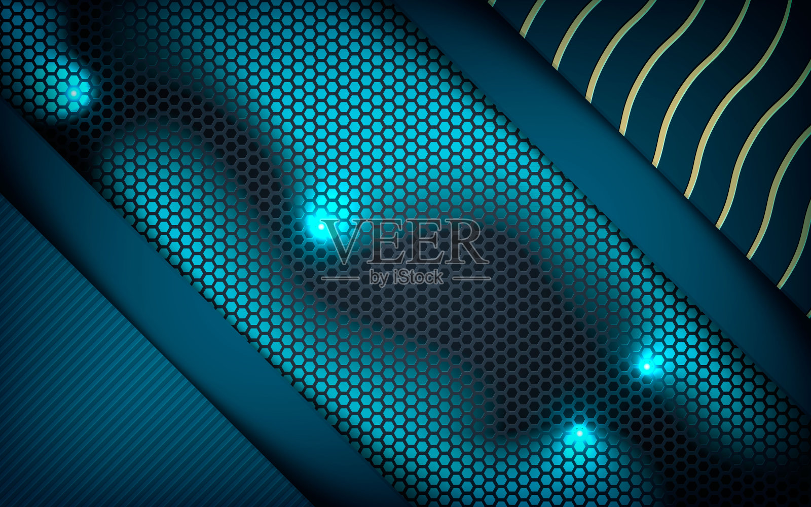 蓝色抽象尺寸上的黑色六边形背景插画图片素材