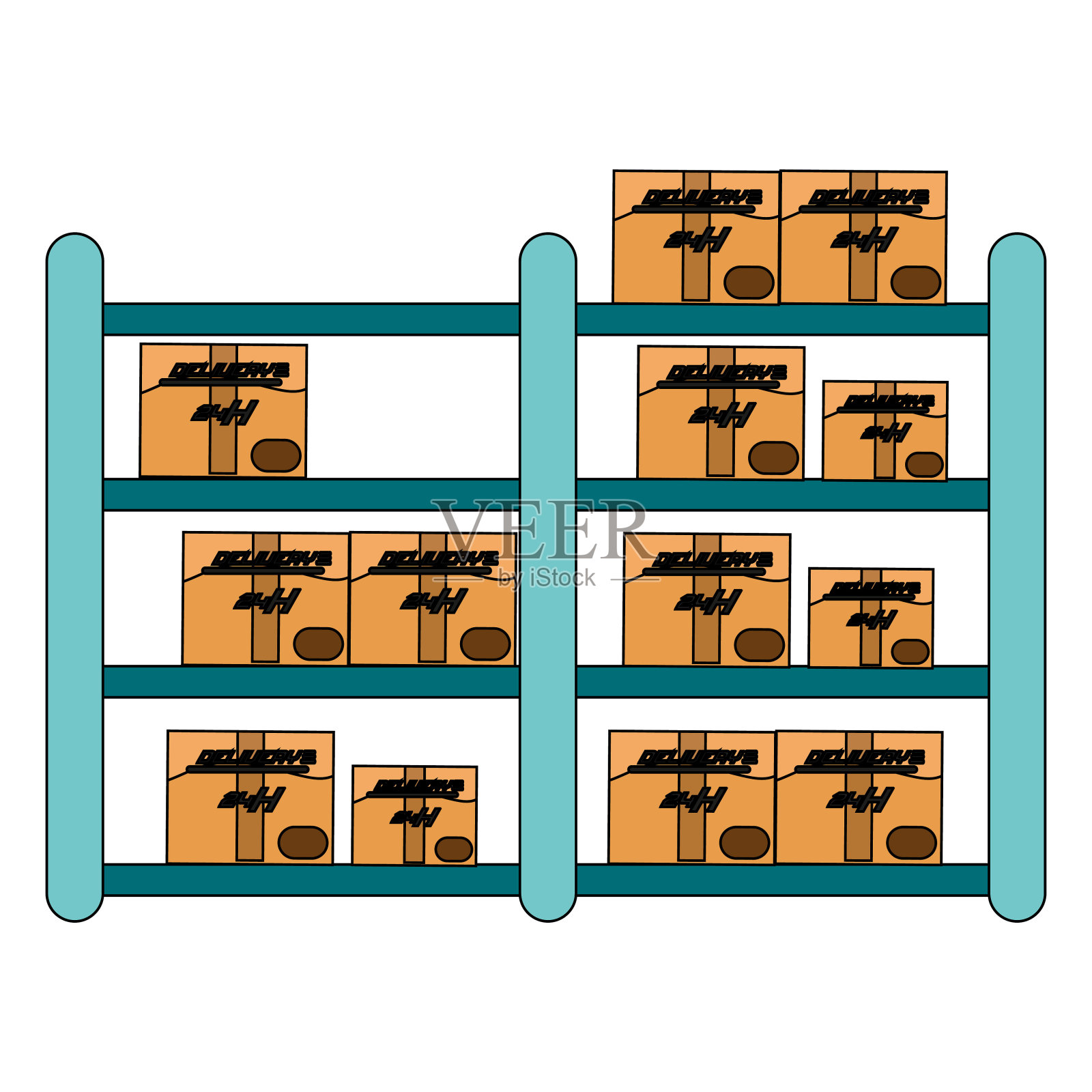 架子上的一组快递包裹插画图片素材