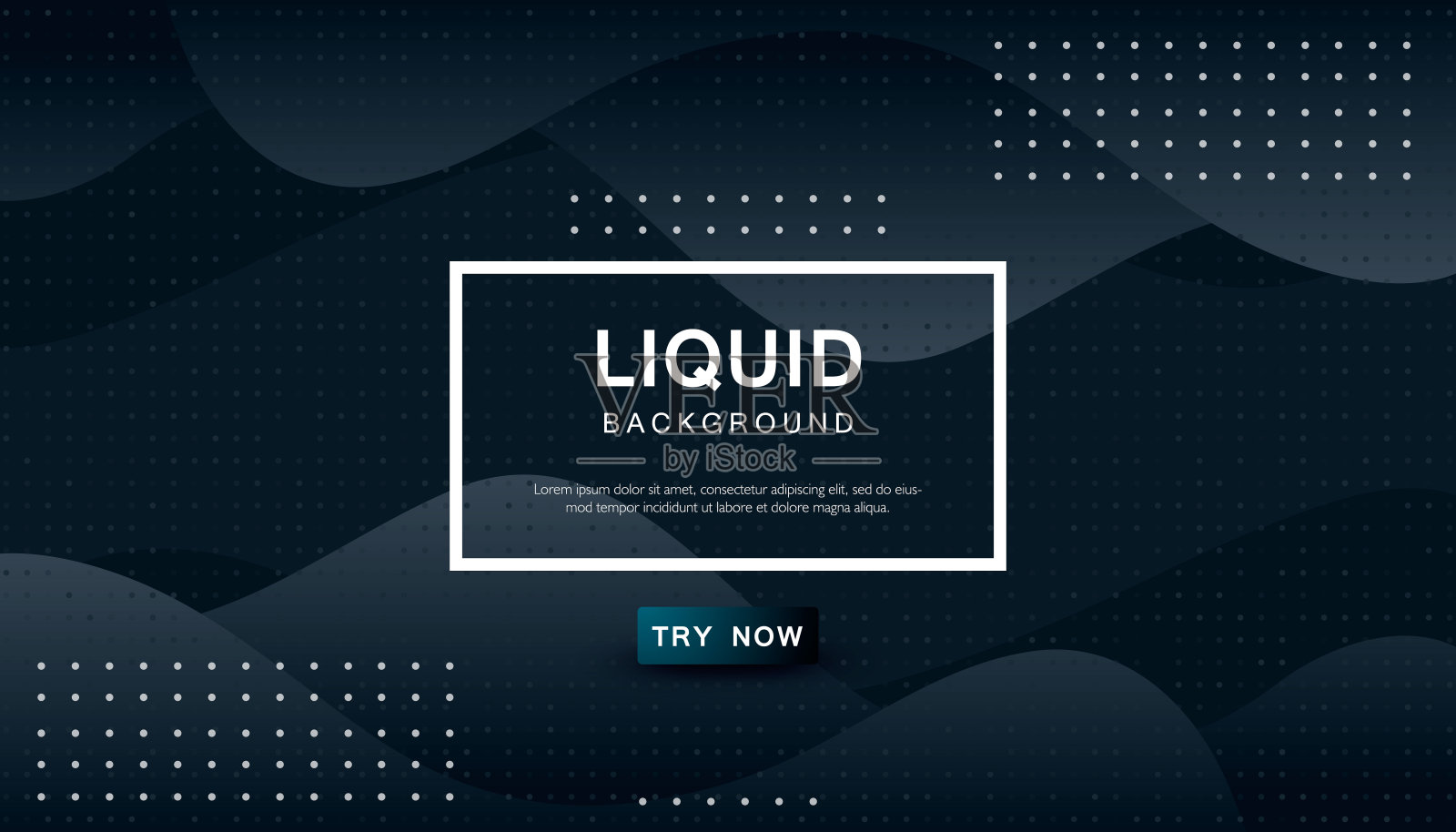 动态抽象波浪背景。现代黑光流体形状与几何点组成插画图片素材