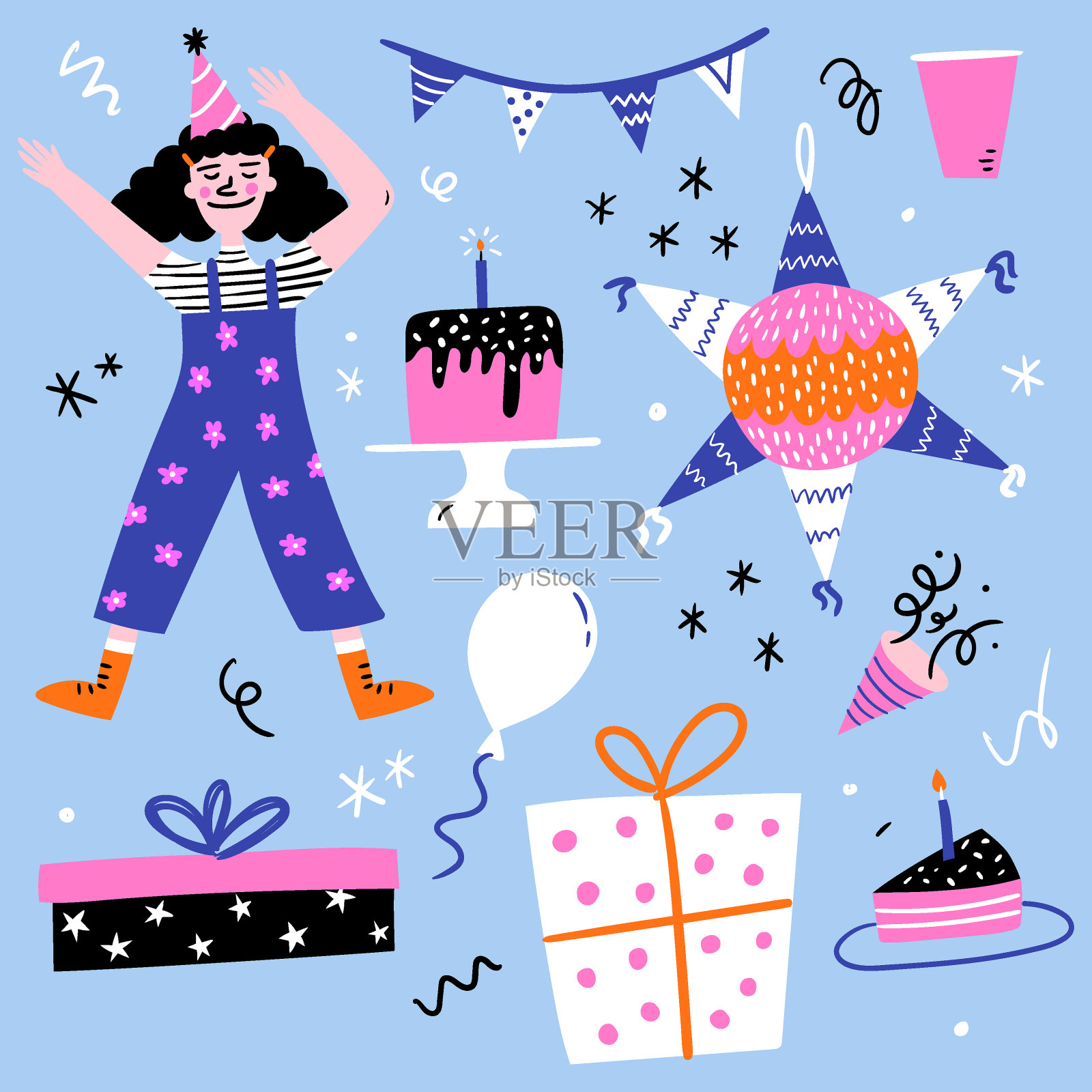 手绘生日元素插画图片素材