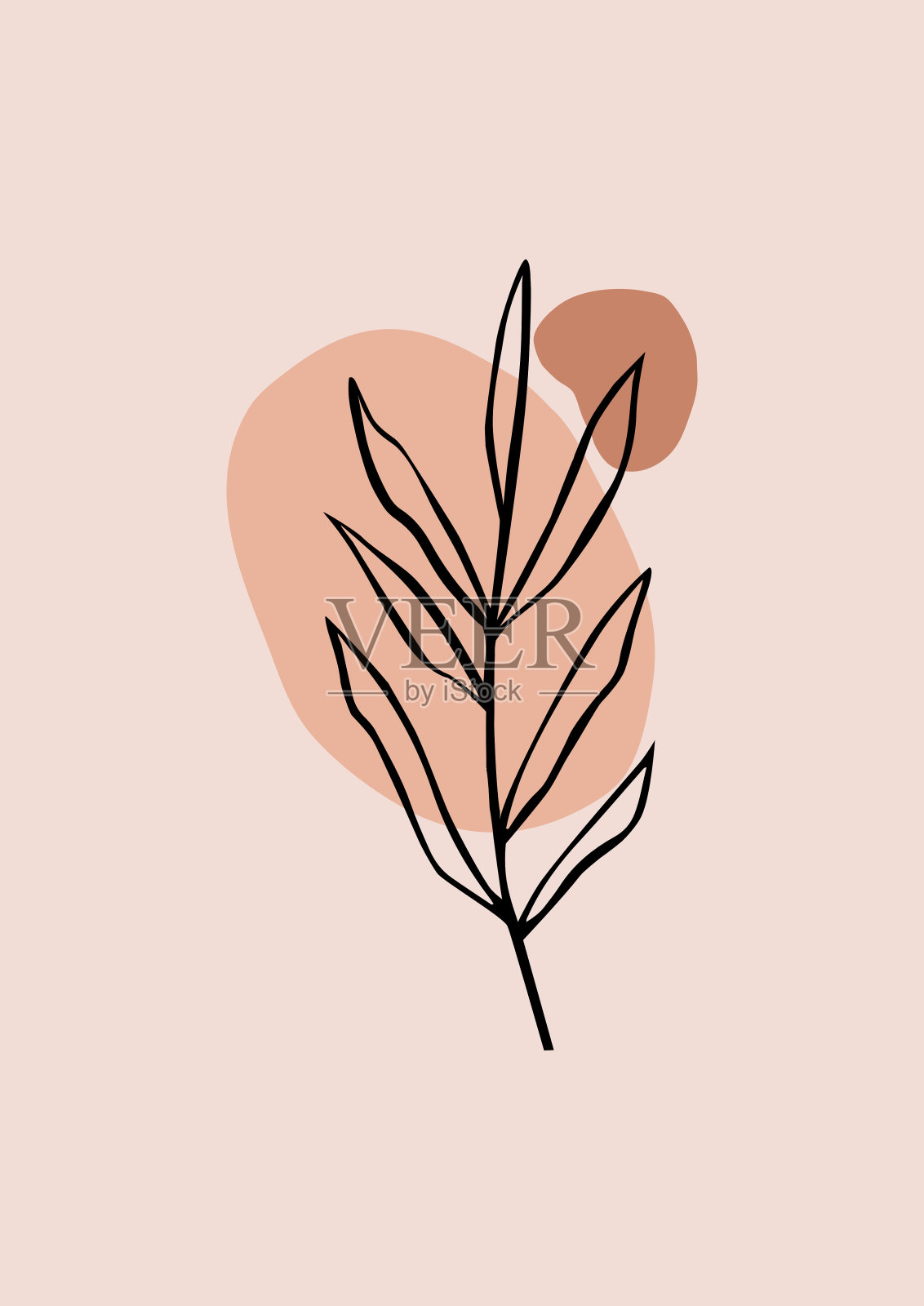 现代唯美的波西米亚花叶与手绘抽象形状艺术印刷背景。适用于海报,卡片,横幅,封面,海报,传单和小册子。潮流矢量插图剪贴画插画图片素材