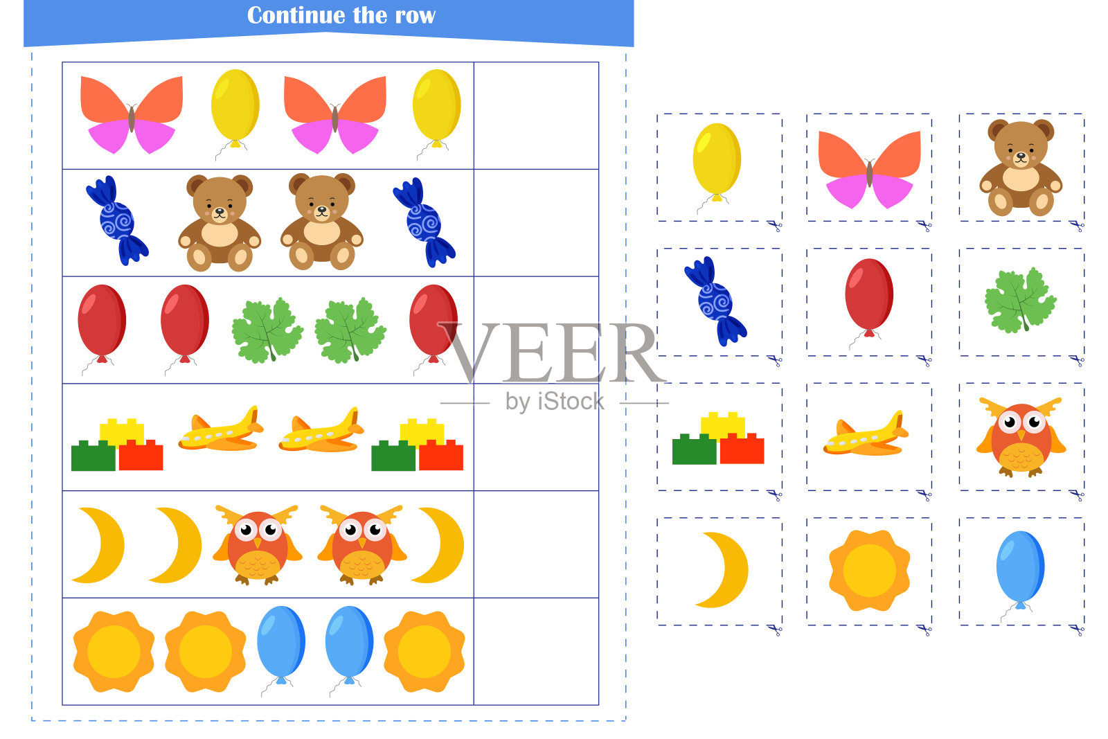 儿童逻辑游戏。继续介绍一系列元素。注意力、记忆力和思维能力的发展插画图片素材