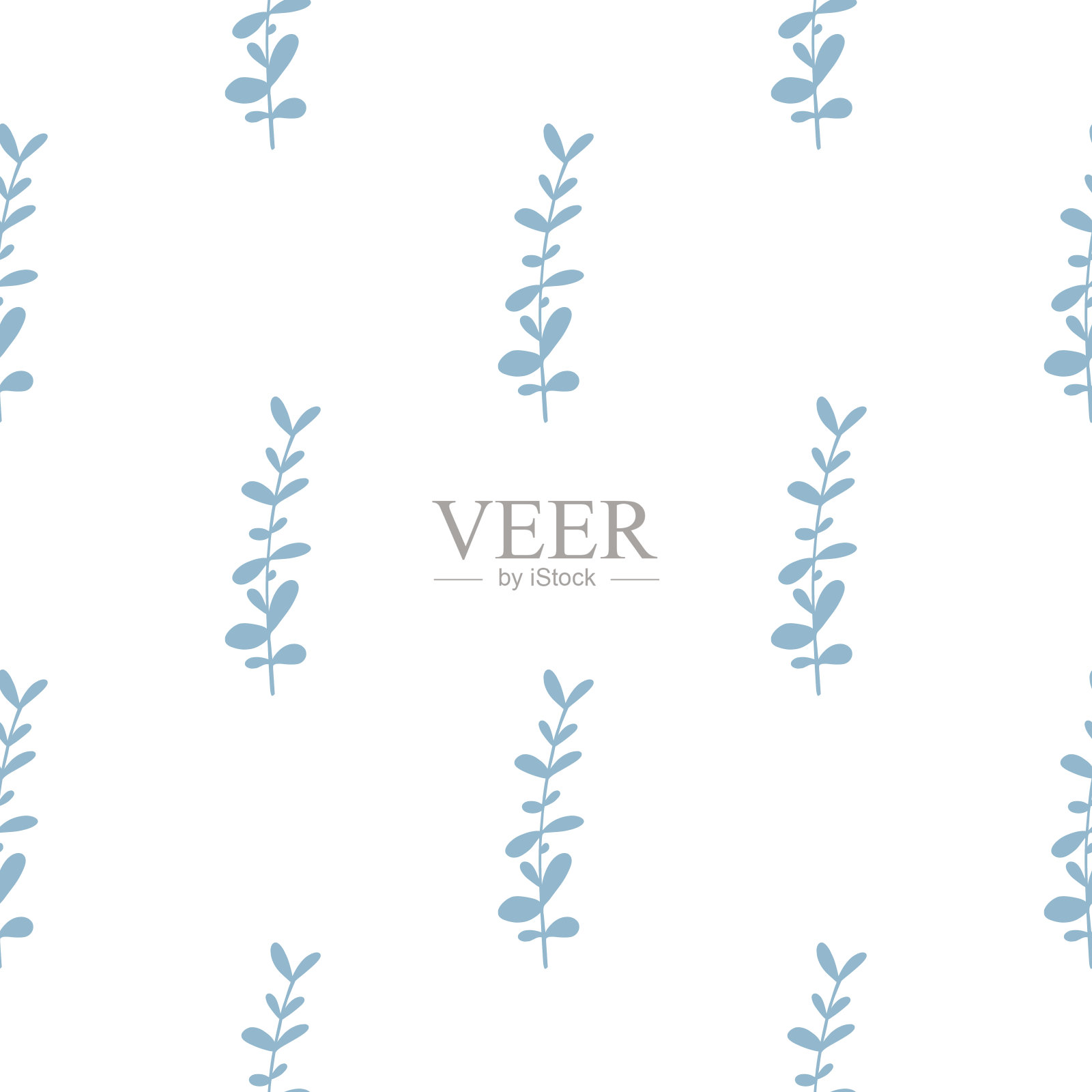 孤立无缝植物图案与涂鸦桉树蓝色剪影。孤立的草本枝条形状。插画图片素材