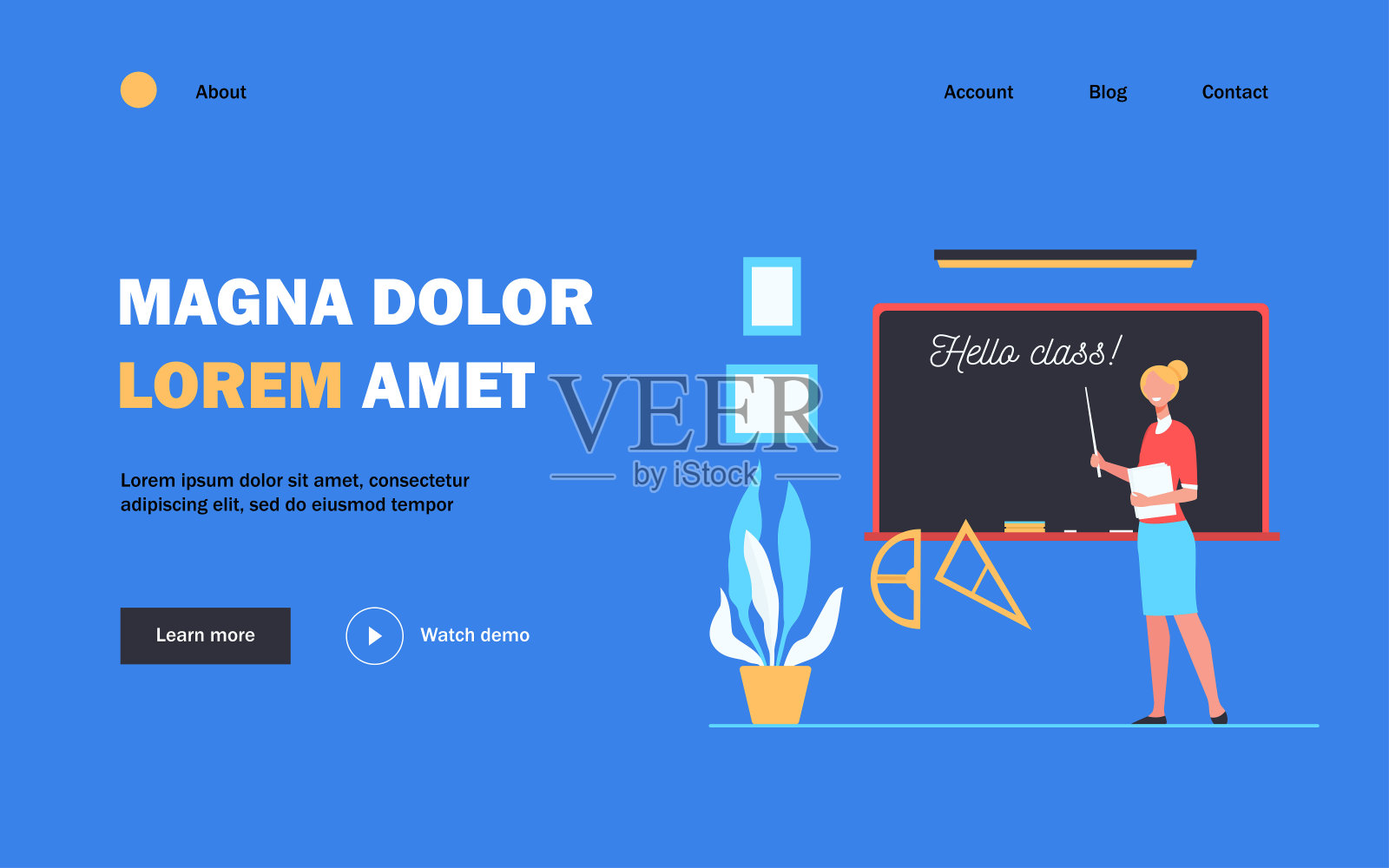 快乐的老师在教室欢迎学生插画图片素材