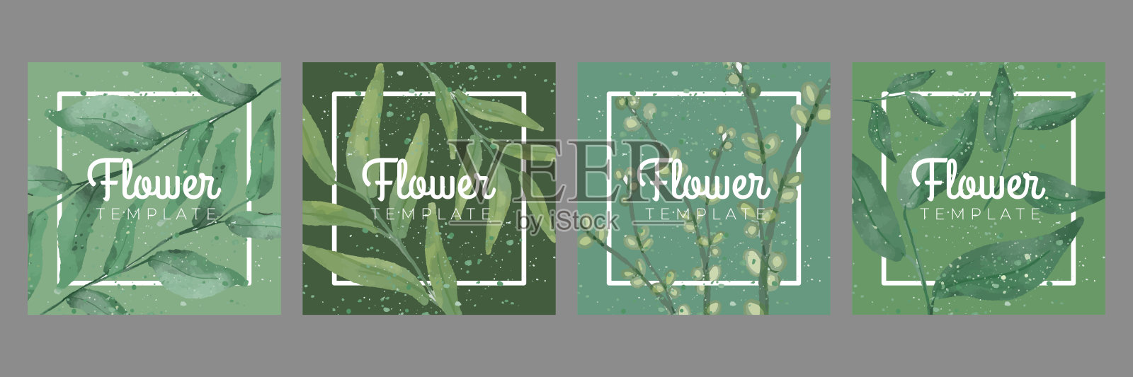 手绘水彩夏季花卉邀请卡。美丽柔软的花朵和树叶贺卡社交媒体发帖模板插画图片素材
