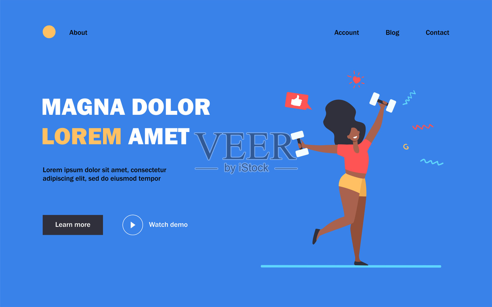 快乐的深色皮肤女孩做运动插画图片素材