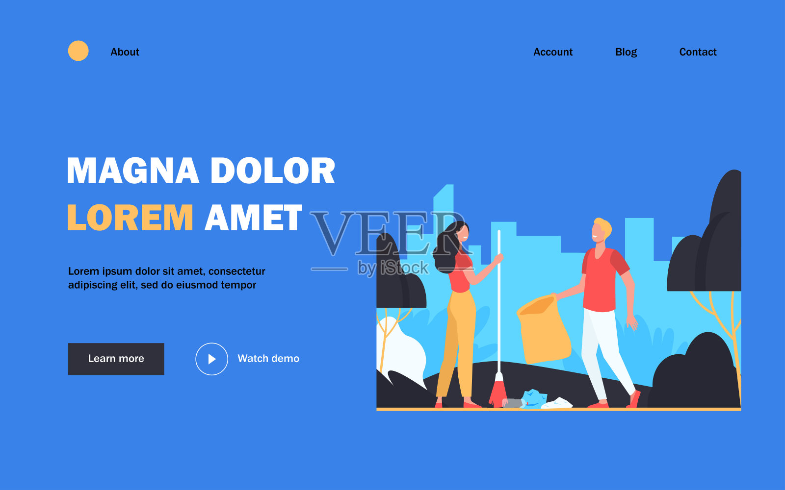 快乐的夫妇在户外捡垃圾插画图片素材