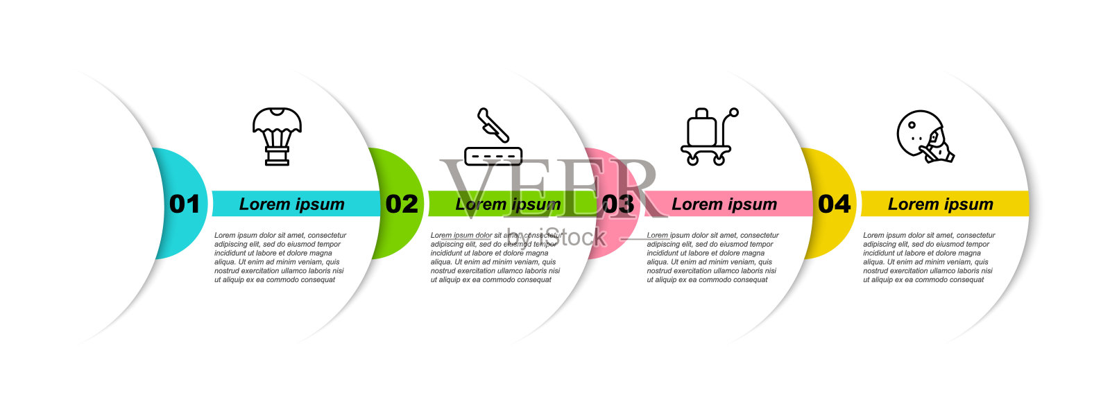 设置降落伞、飞机降落、行李架和现代飞行员头盔。业务信息模板。向量设计模板素材