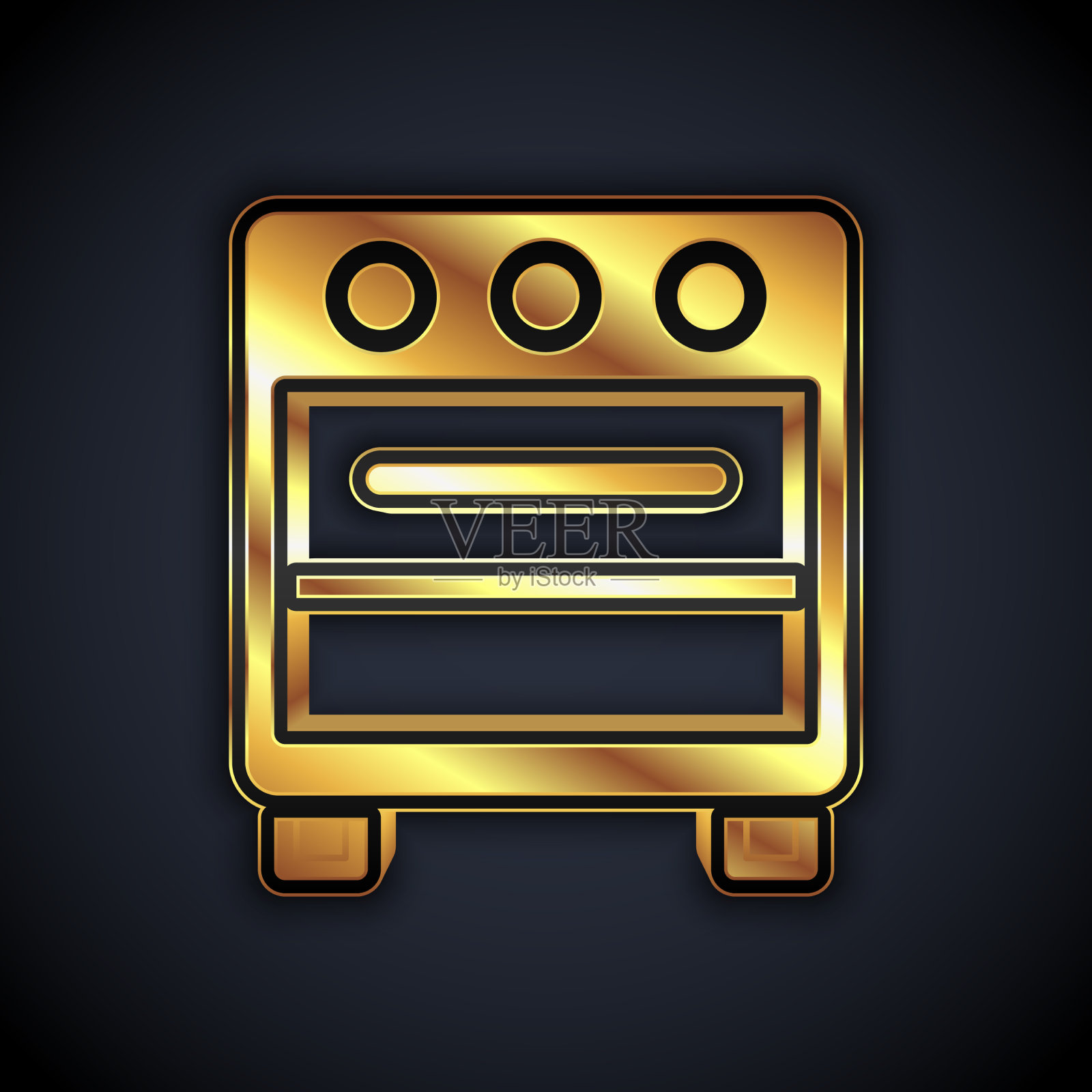 金色烤箱图标孤立在黑色背景炉插画图片素材