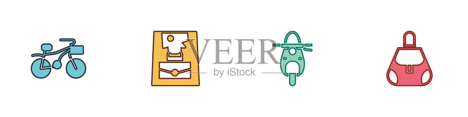 设置自行车手提包滑板车和图标图标素材