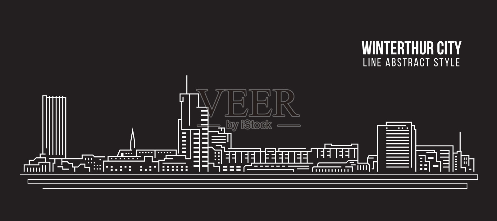 城市景观建筑线条艺术矢量插图设计-温特图尔城市插画图片素材