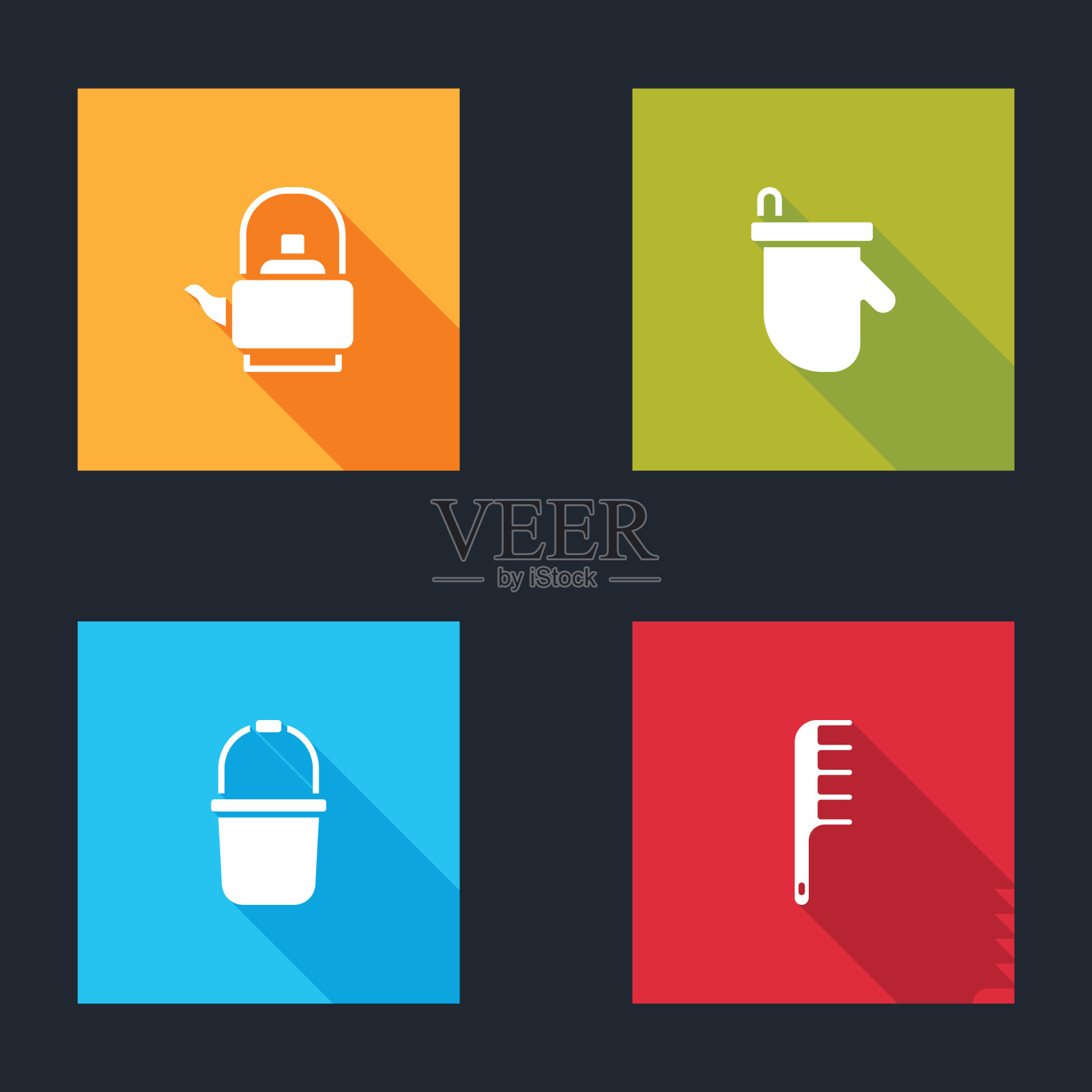 置有手柄的水壶、桑拿手套、水桶和图标素材