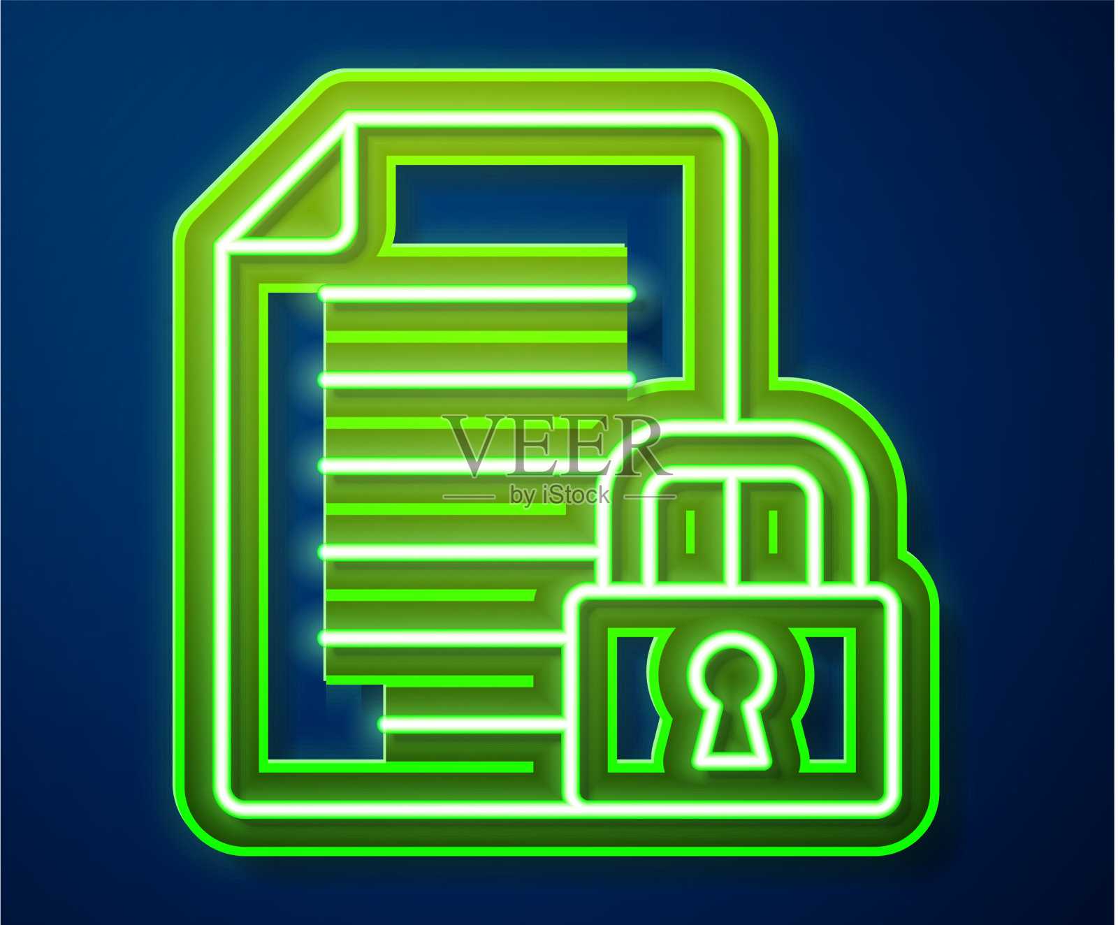 发光的霓虹灯行文件和锁定图标隔离插画图片素材