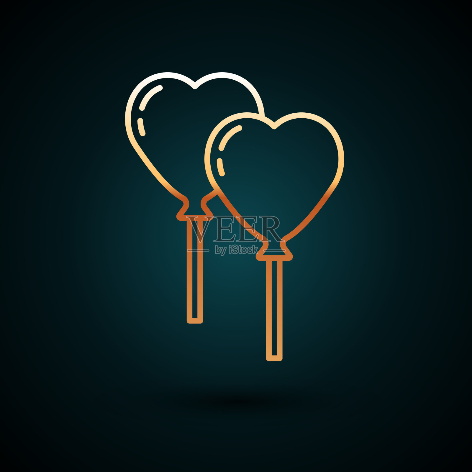 金色线气球在心形与丝带插画图片素材