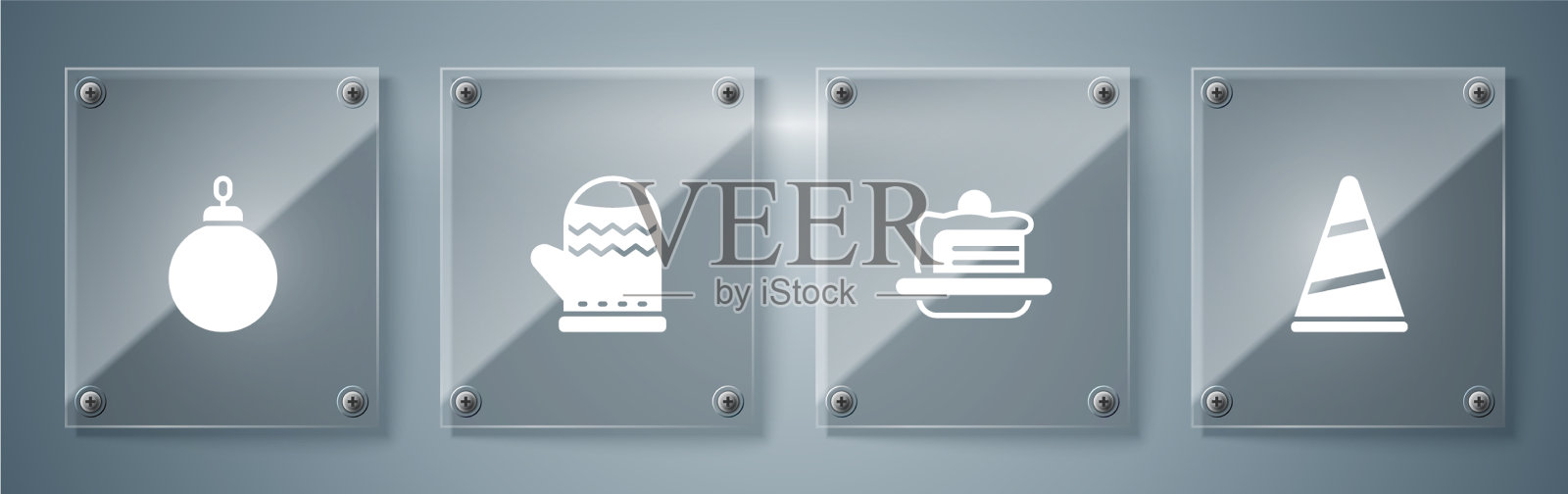 设置派对帽,蛋糕,圣诞手套和球图标素材