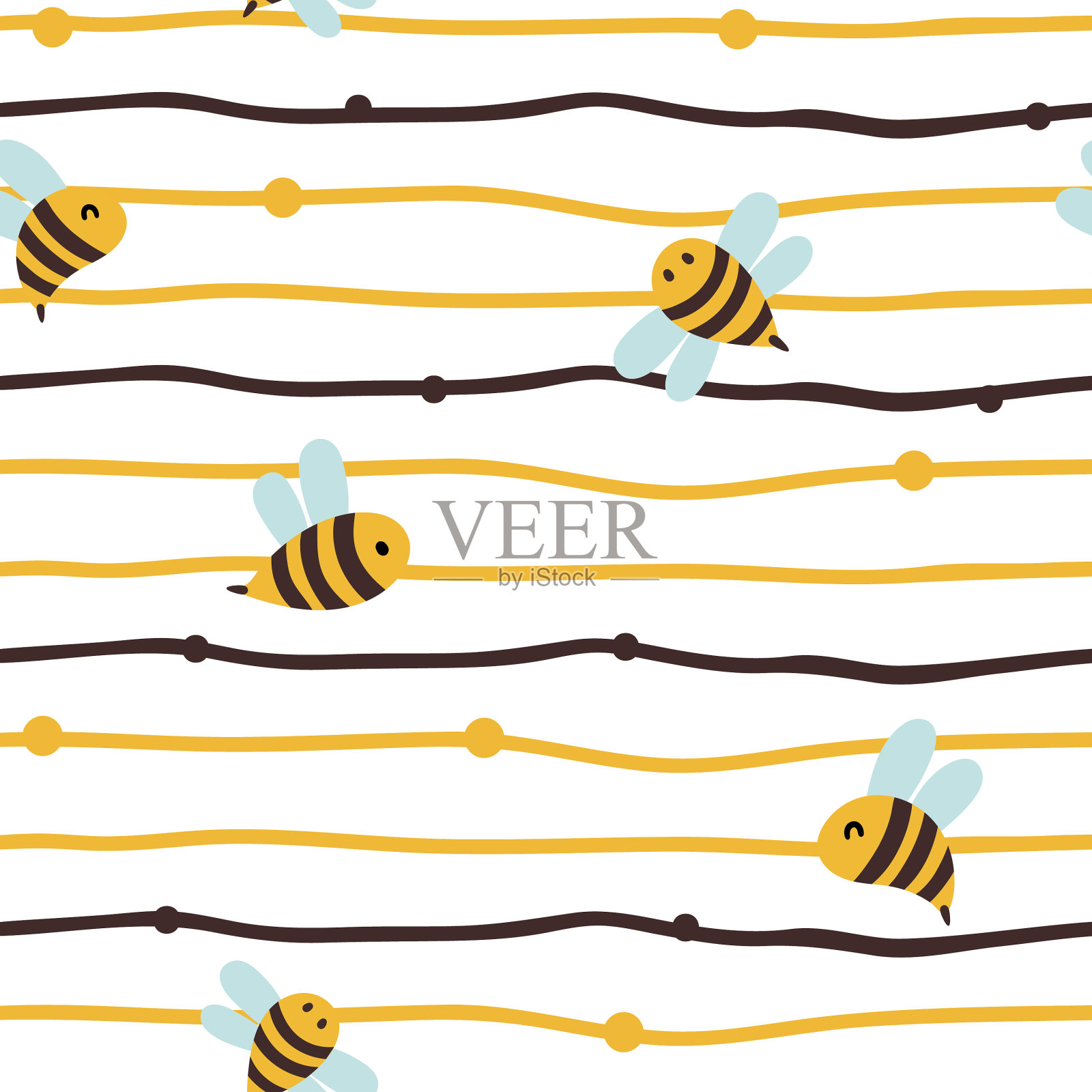 蜜蜂卡通孩子无缝图案或数字插画图片素材