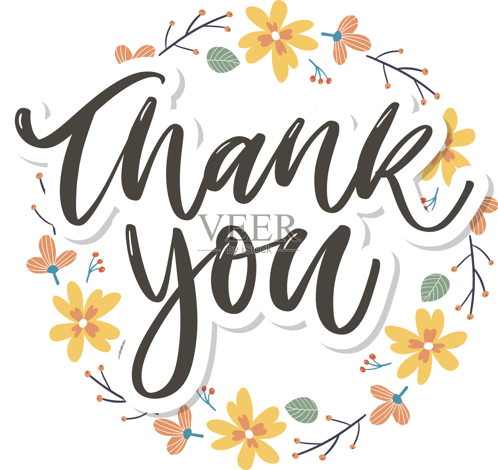 可爱的感谢脚本,卡片,鲜花,信件文字设计元素图片