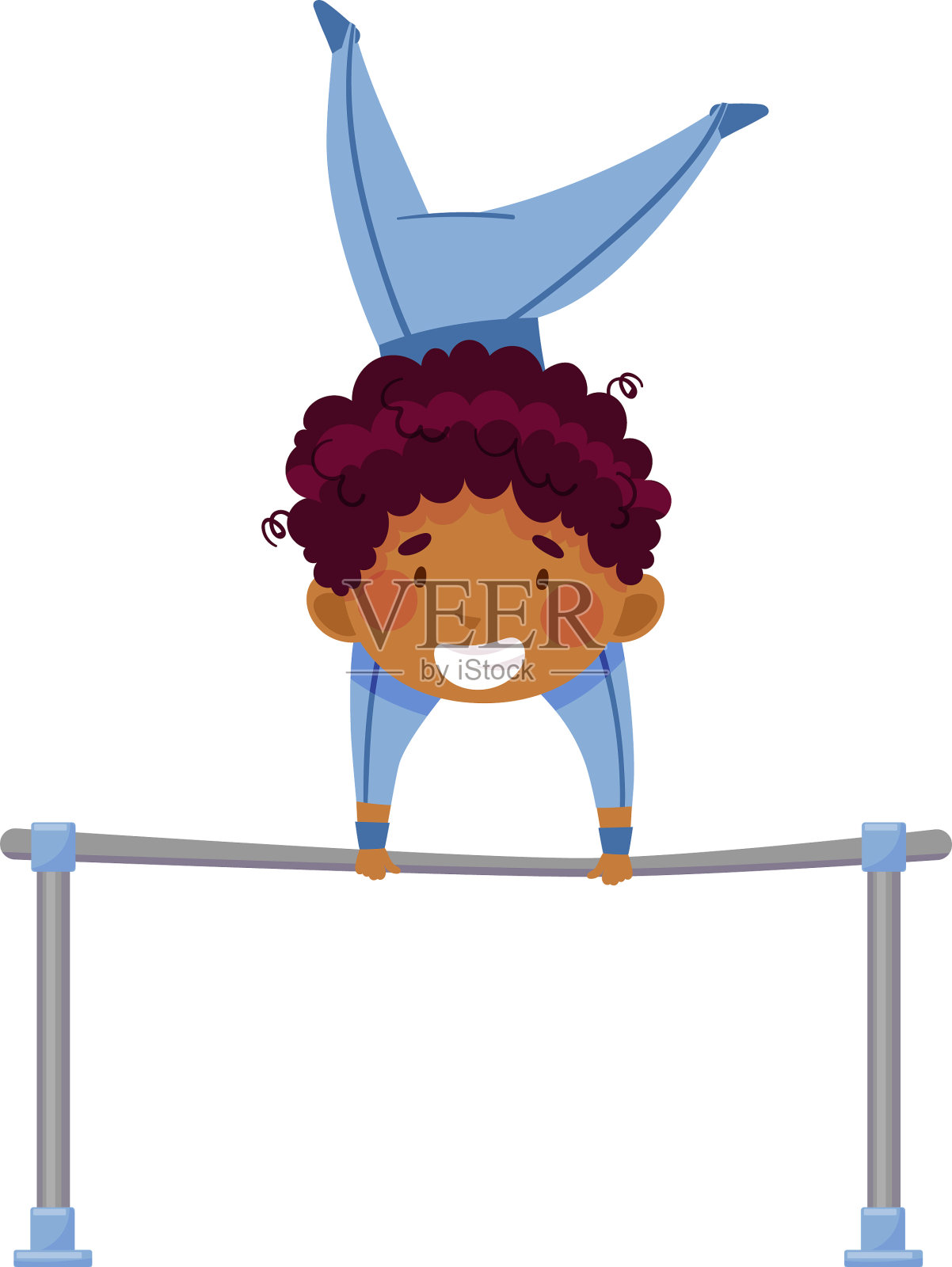 一个非裔美国小男孩在练体操插画图片素材