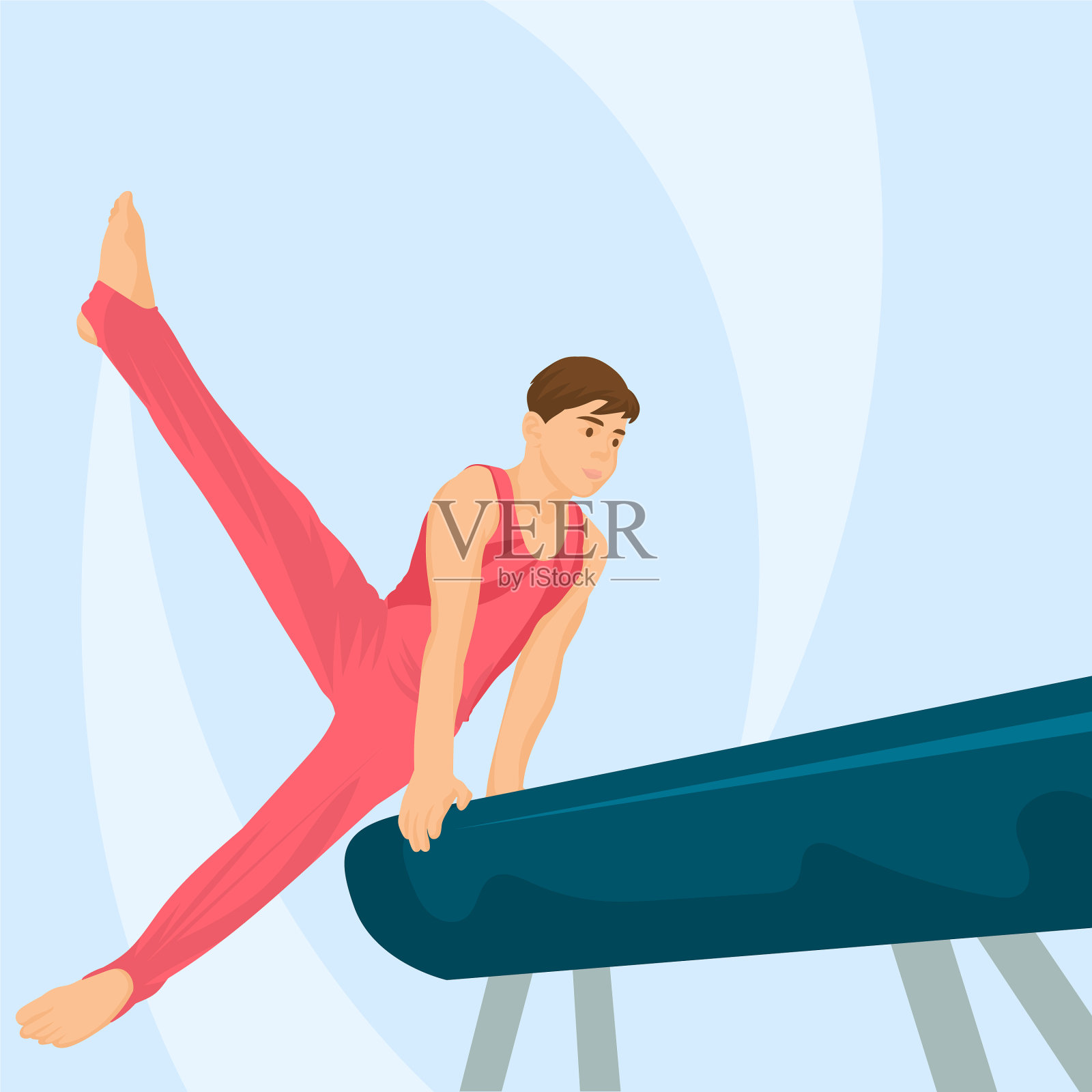 一个年轻人在鞍马上练体操插画图片素材