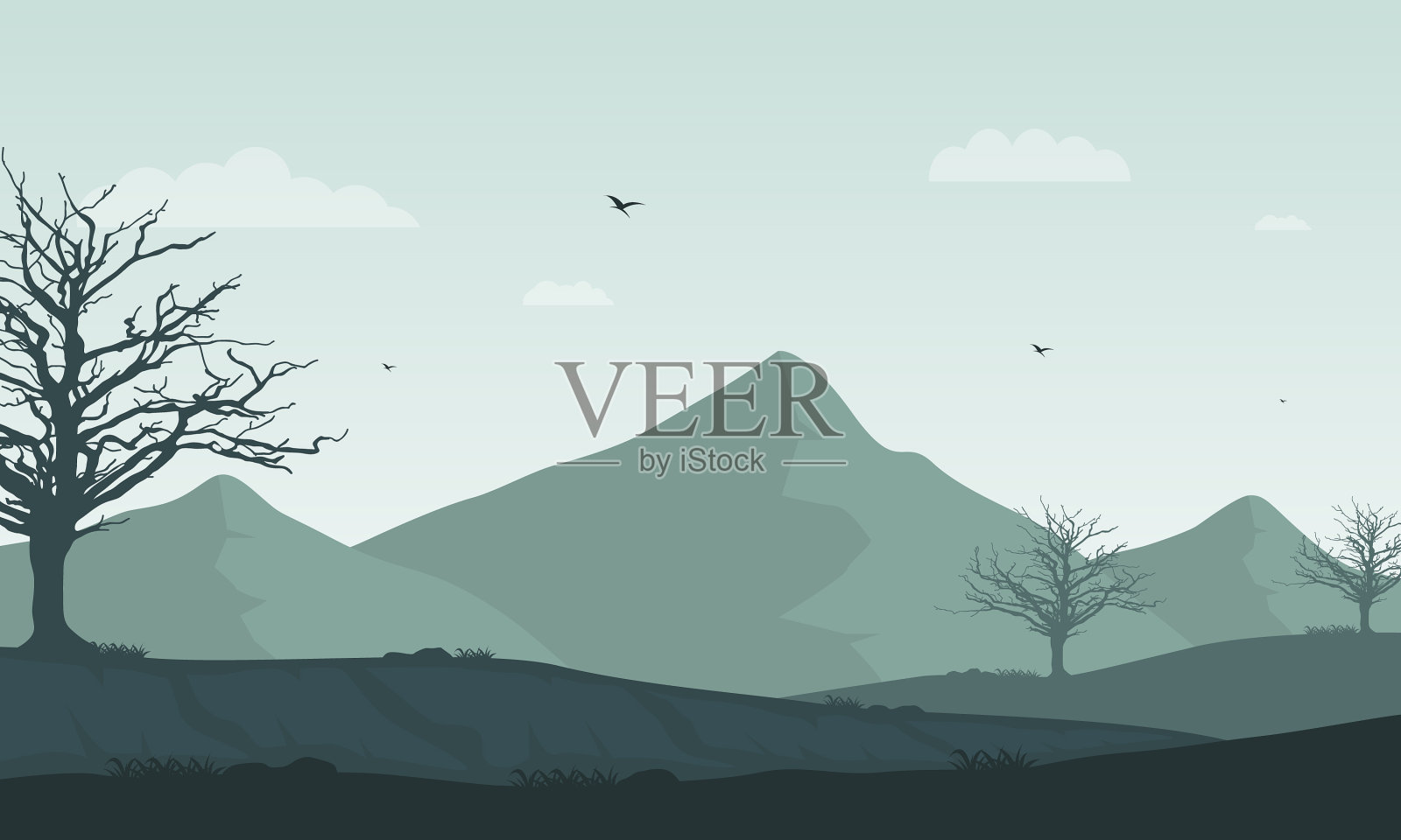 一个令人心旷神怡的晨光和明亮的天空颜色插画图片素材