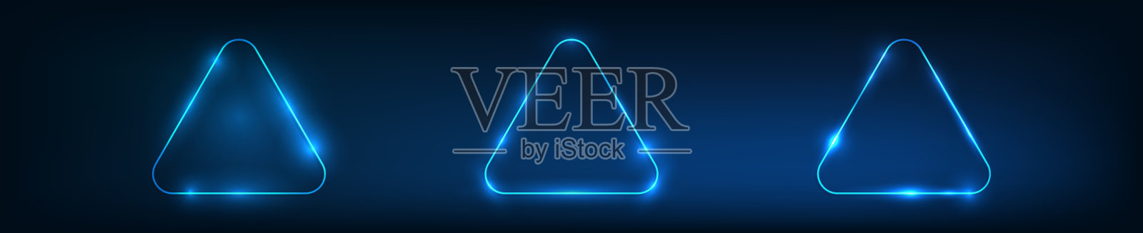 霓虹灯圆角三角形框架与闪光效果插画图片素材