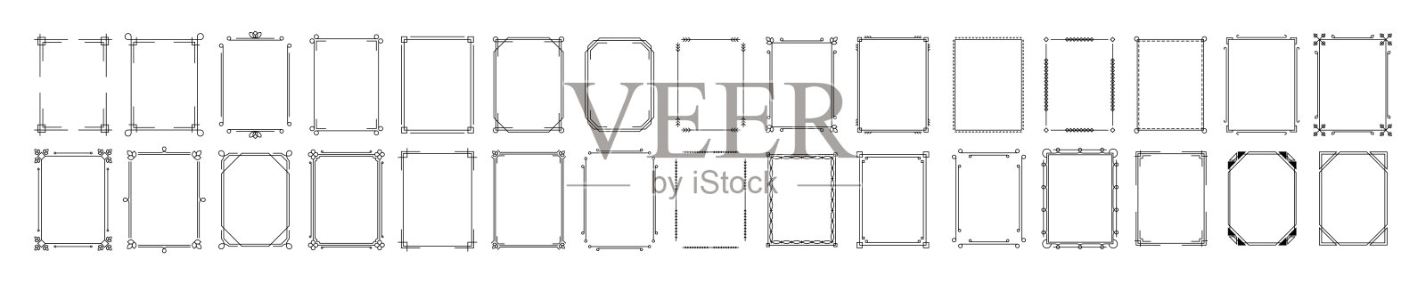 一套装饰框架。复古或复古边框。帧集合。书法帧。矢量插图。插画图片素材