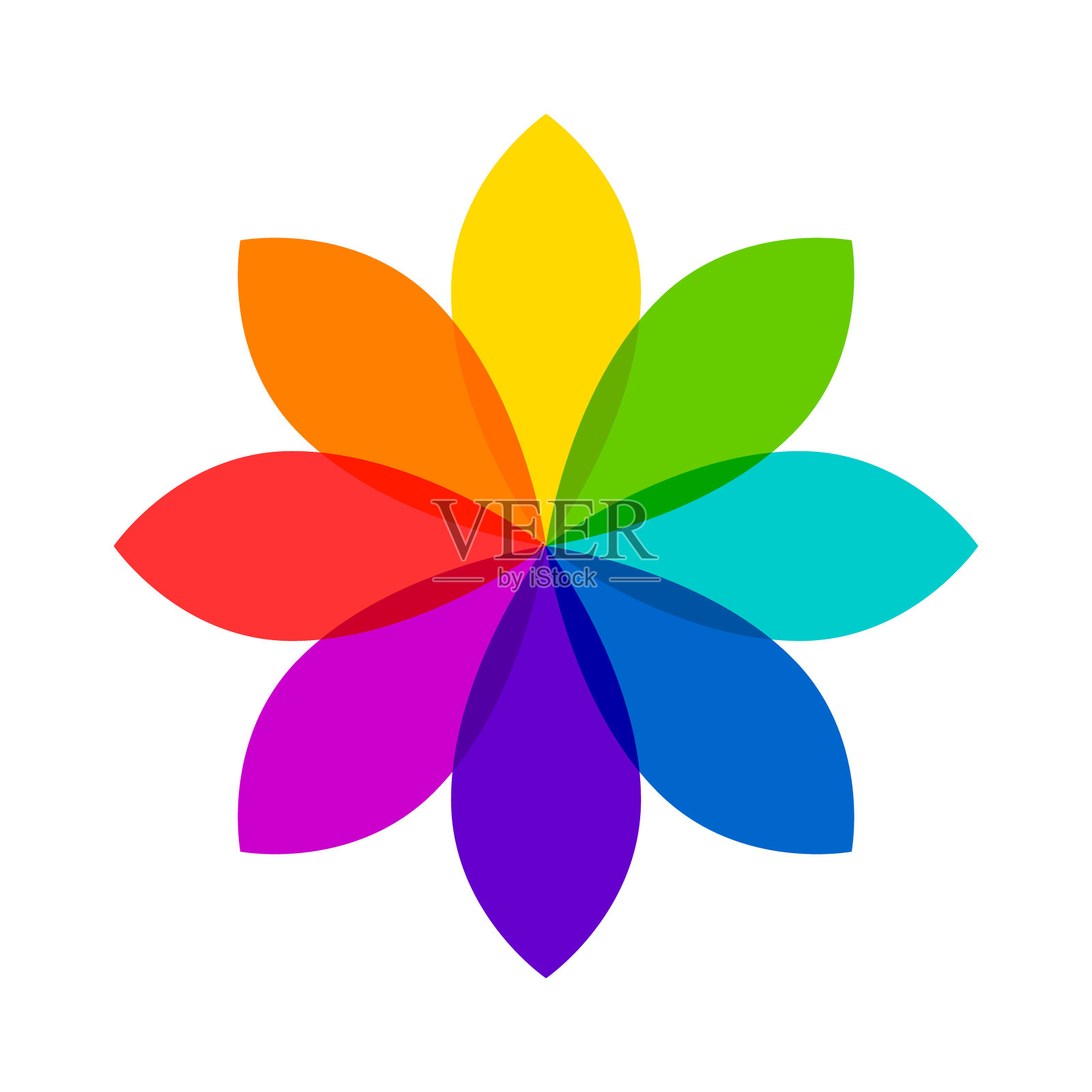 抽象的花在彩虹颜色和色轮的概念插画图片素材