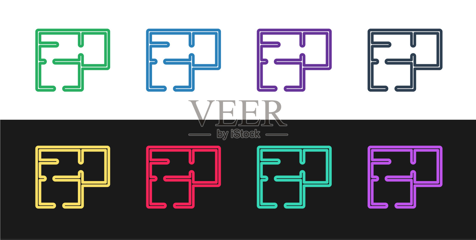 设置线房平面图图标,隔离在黑色和图标素材