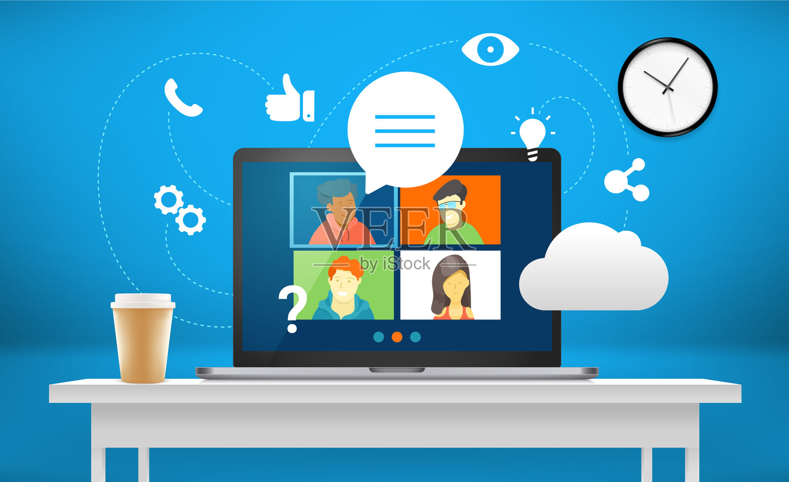 通过网络与业务团队进行电话会议插画图片素材