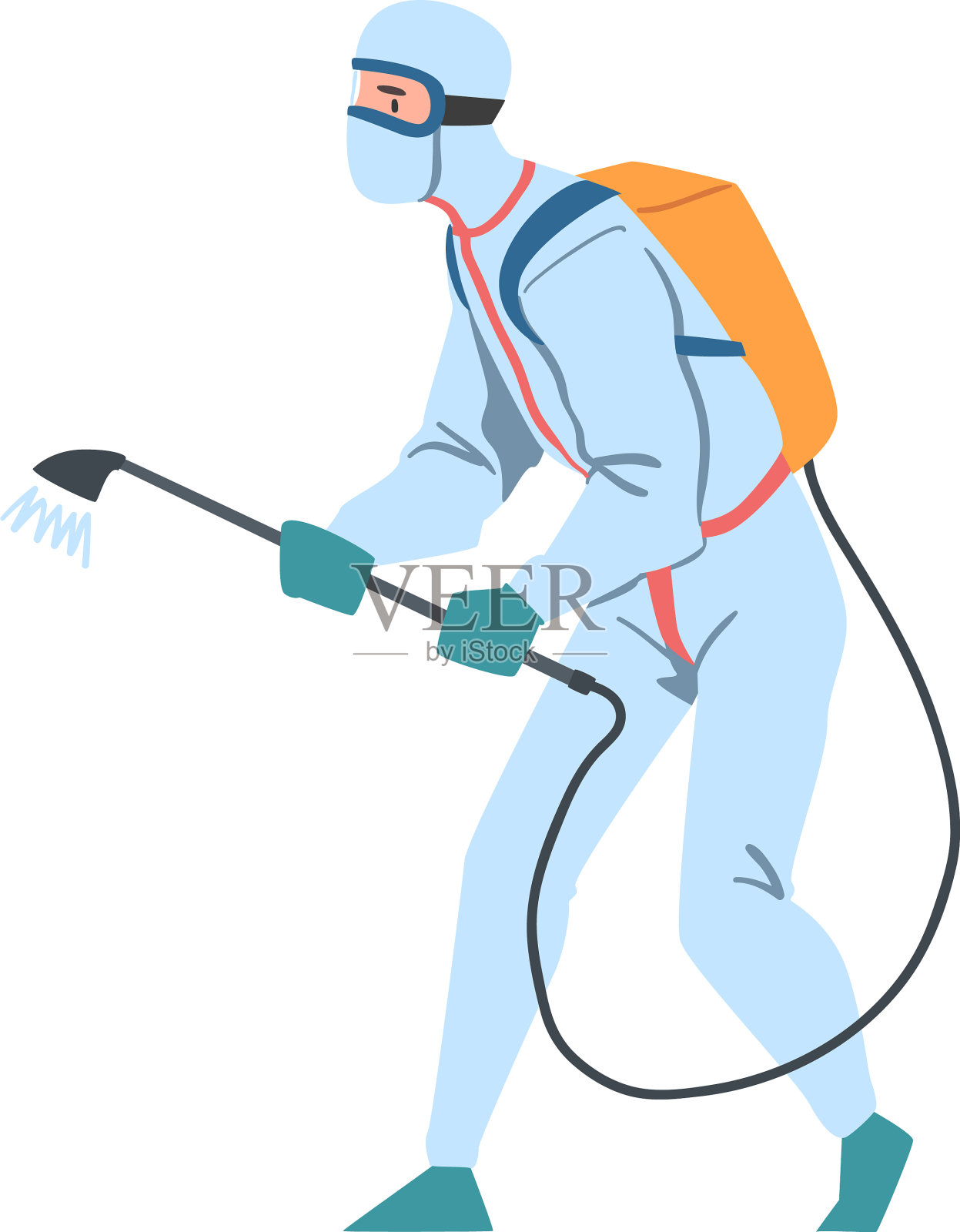 穿戴防毒服和口罩的消毒人员设计元素图片