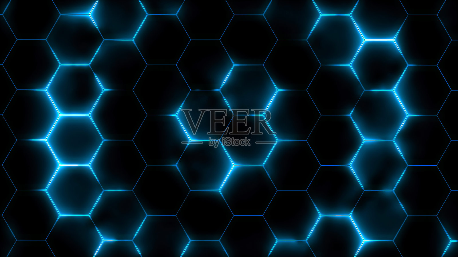 抽象的未来六角形网格的三维渲染与光的效果照片摄影图片