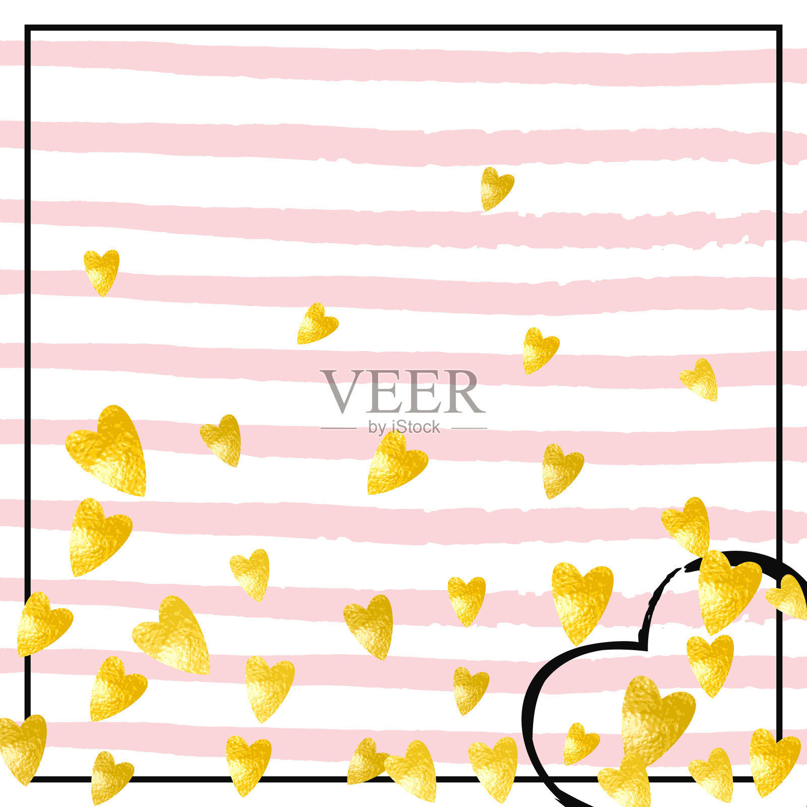 新娘五彩纸屑。Handdrawn手册。金插画图片素材