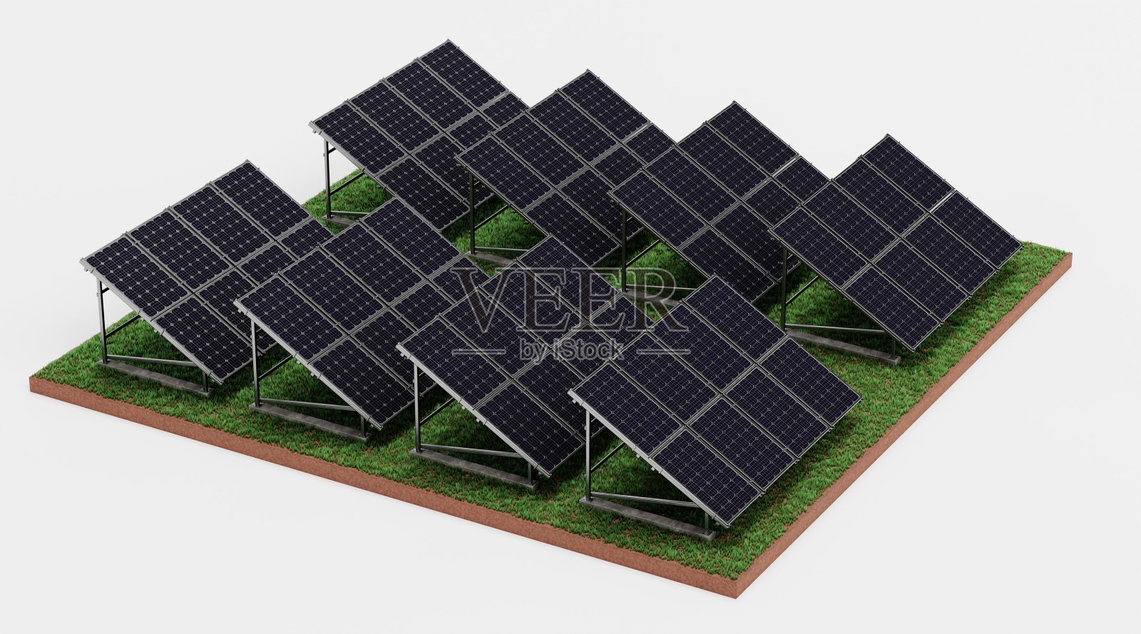 现实的太阳能电池板农场的3D渲染照片摄影图片