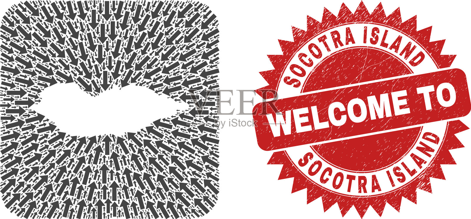 欢迎水印印章和索科特拉岛地图插画图片素材
