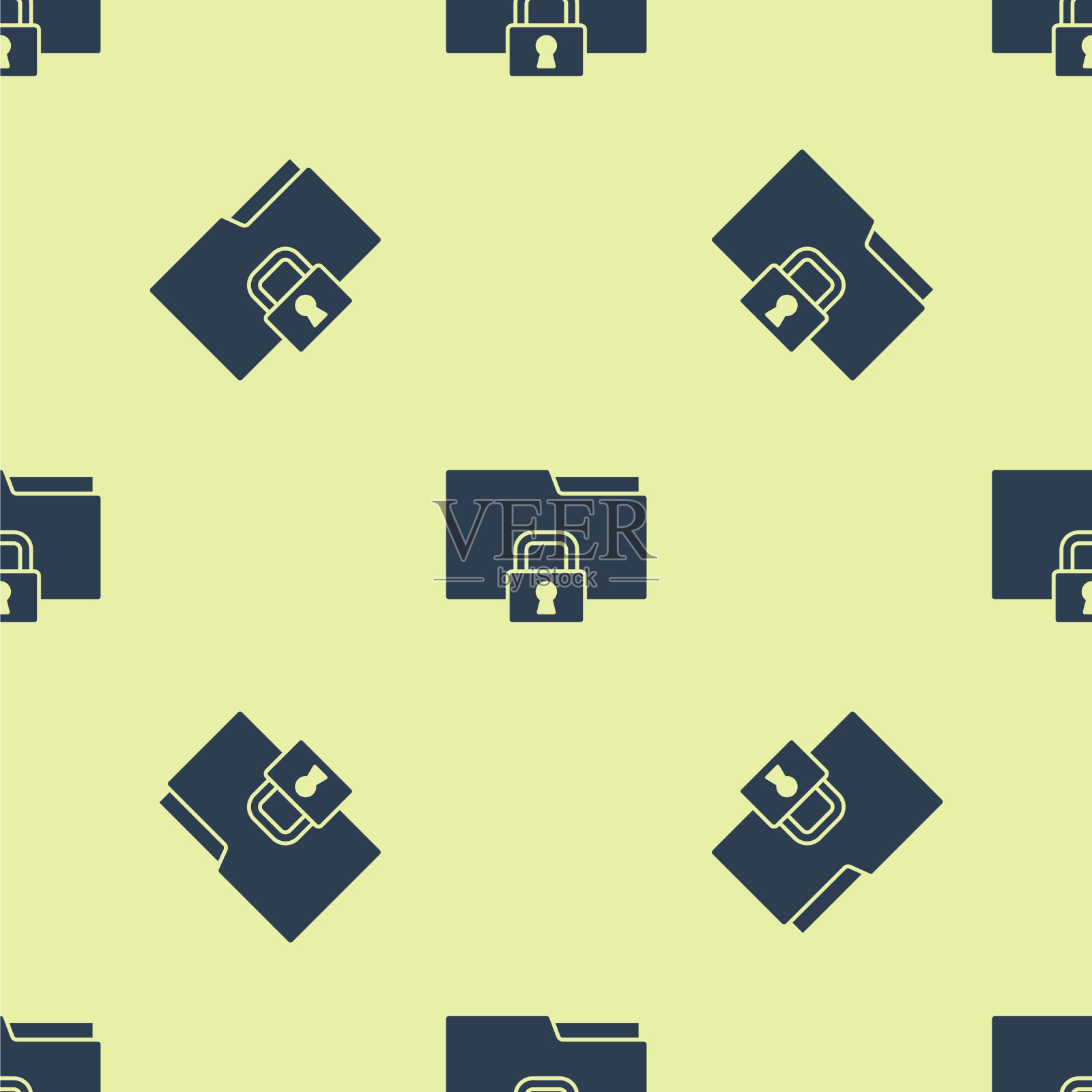 蓝色文件夹和锁定图标无缝隔离插画图片素材