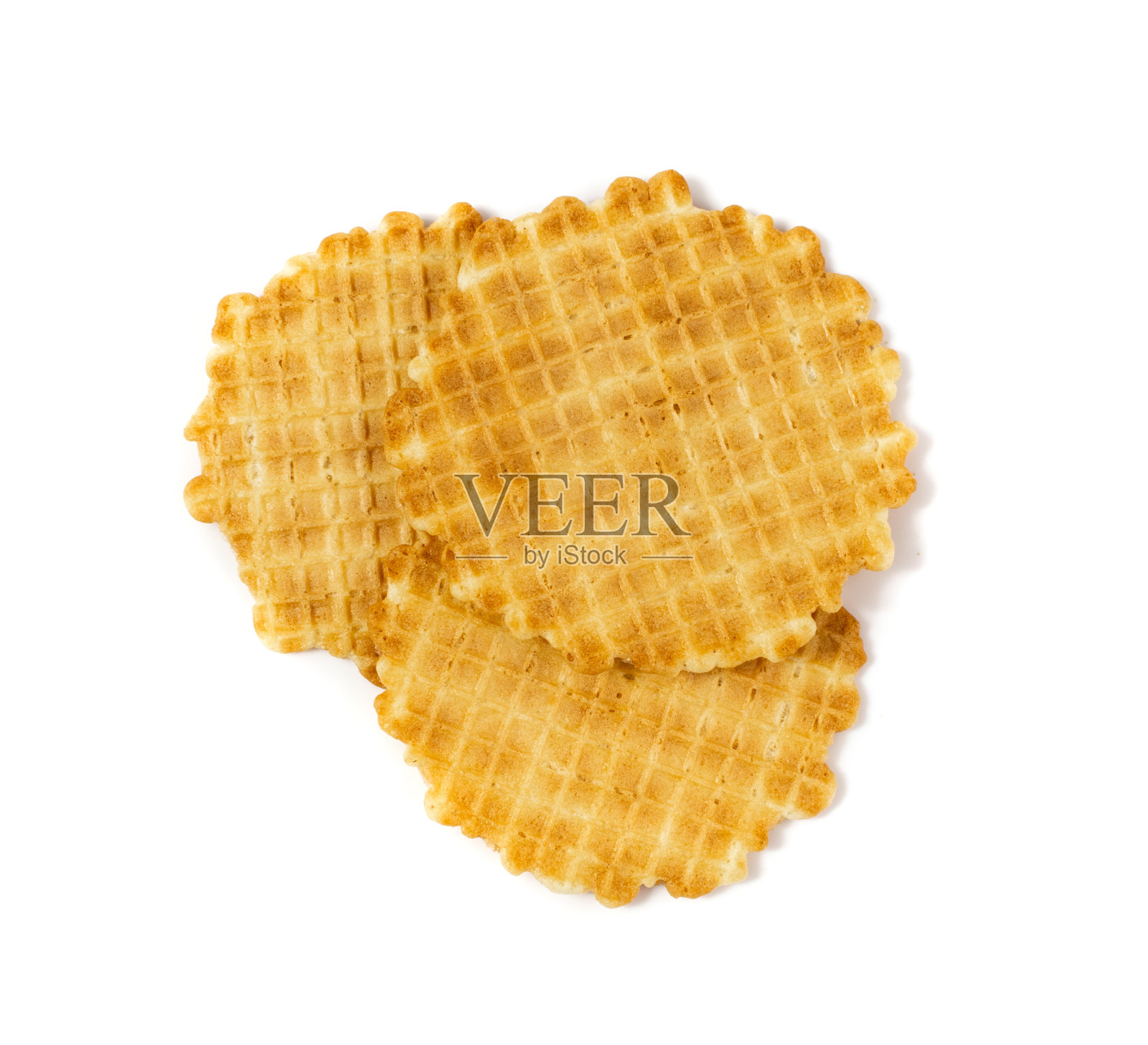 圆形华夫饼,薄华夫饼,金色比利时华夫饼照片摄影图片