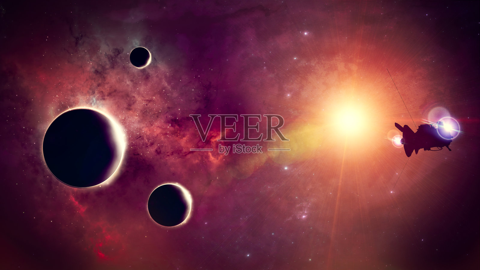 未探索星系的行星和系外行星。科幻小说。新的世界有待发现。探针照片摄影图片