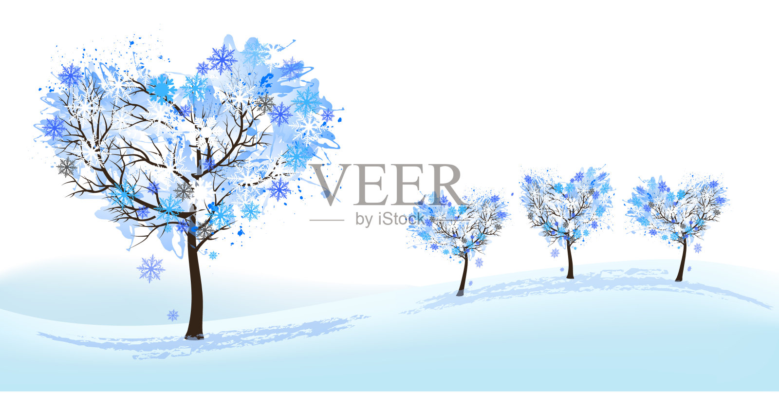 自然背景与程式化的树木代表不同的季节-冬天。向量。插画图片素材