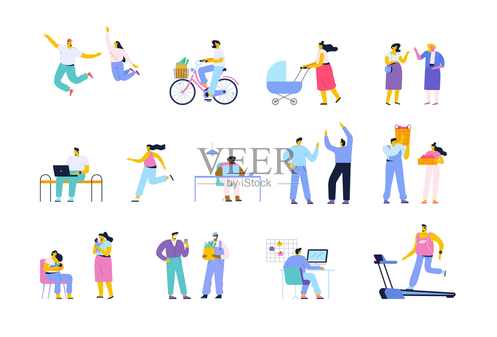 卡通向量收集男人和女人孤立的白色背景插画图片素材