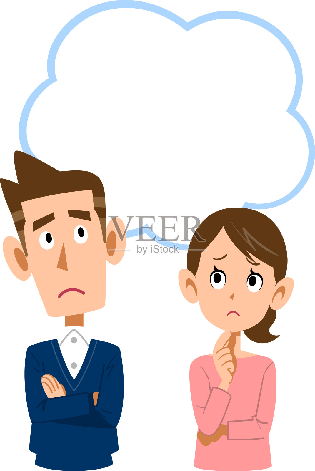 一对年轻夫妇的上半身担心拷贝空间插画图片素材