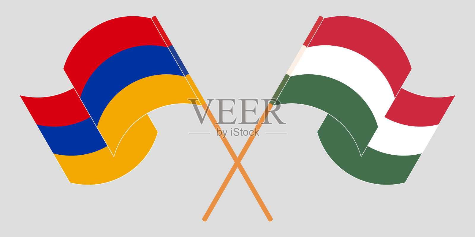 交叉挥舞着亚美尼亚和匈牙利的旗帜插画图片素材