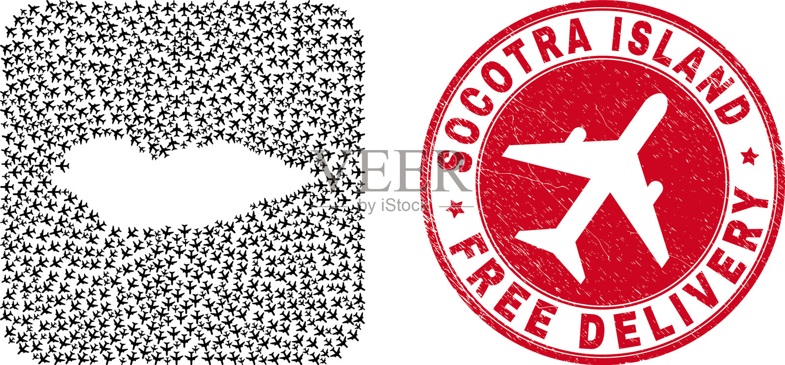 免费送货,刻有印章和索科特拉插画图片素材