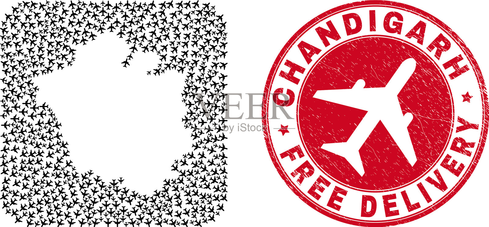 免费赠送橡胶徽章和昌迪加尔城市地图插画图片素材