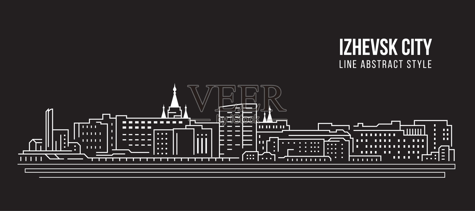 城市景观建筑线条艺术矢量插图设计-热采夫斯克市插画图片素材