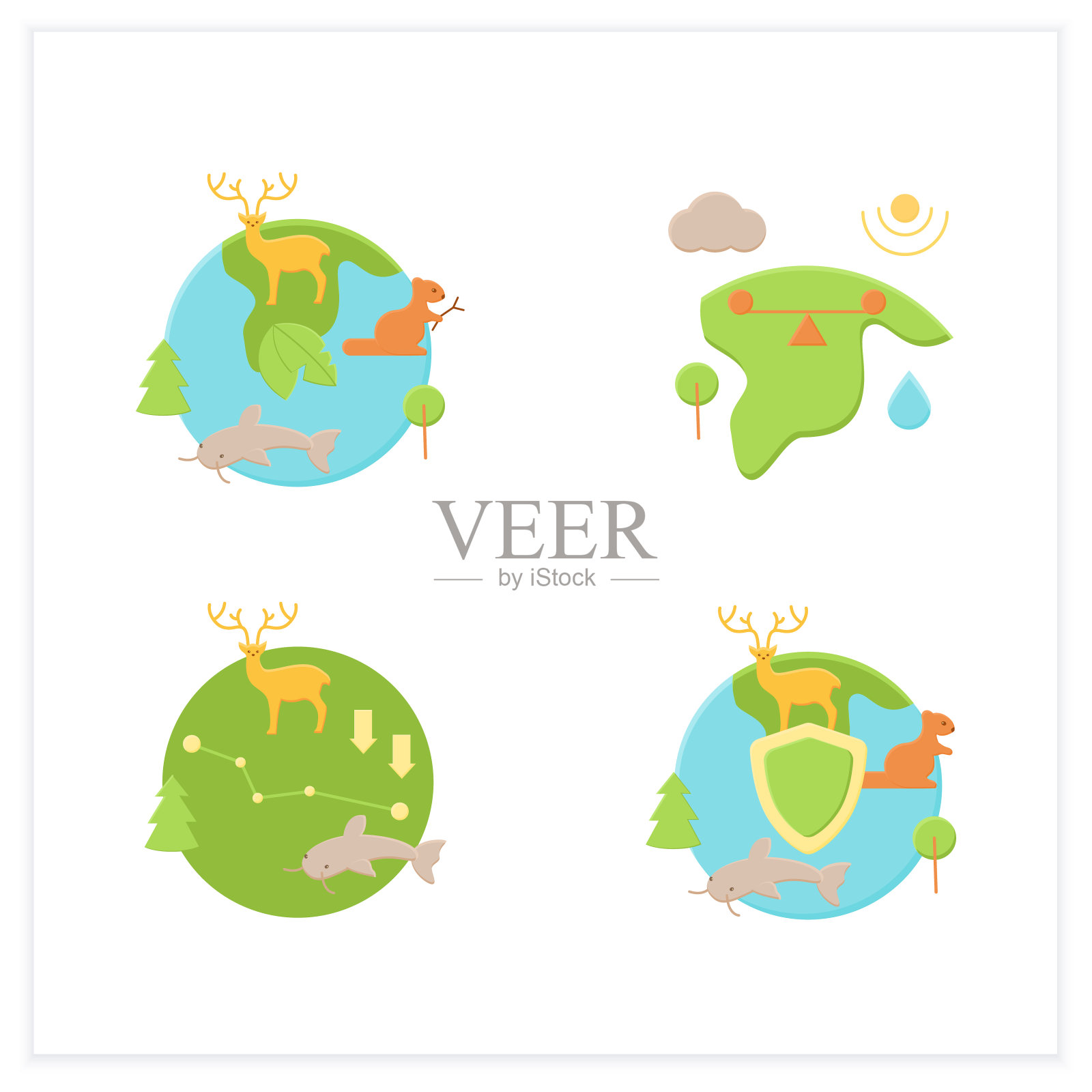 生物多样性平面图标套装插画图片素材