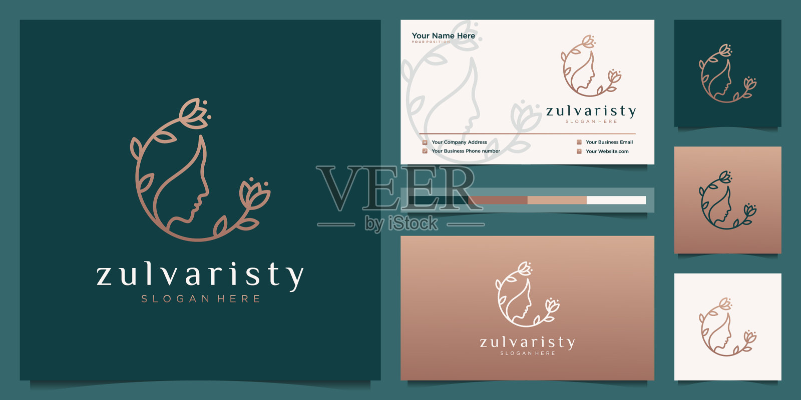 奢侈女人的脸花用线条艺术风格插画图片素材