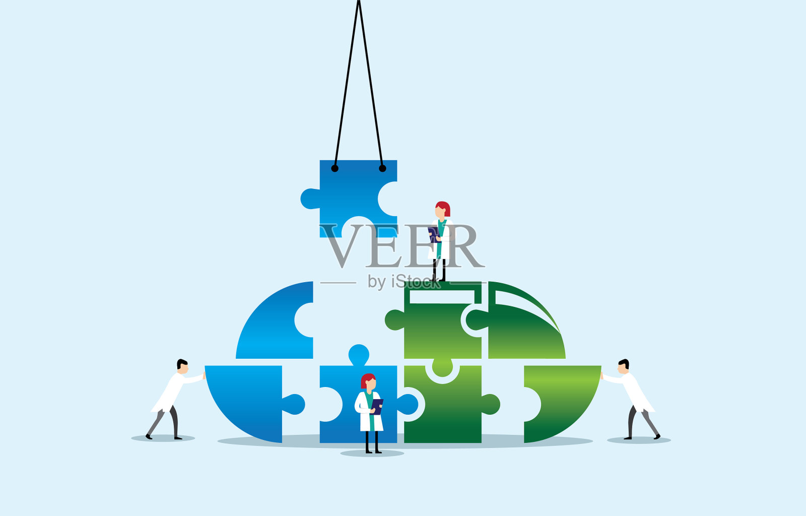 现代平面设计与药丸拼图和医生插画图片素材